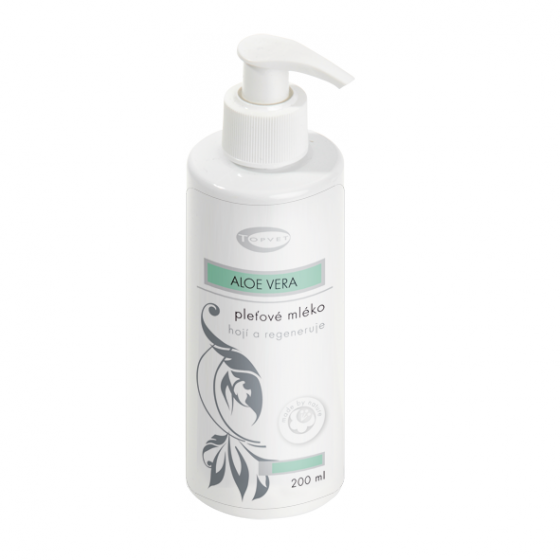 Topvet - Aloe vera pleťové mléko 200ml - regenerační účinky na pokožku, spáleniny, záněty, oděrky, ekzémy
