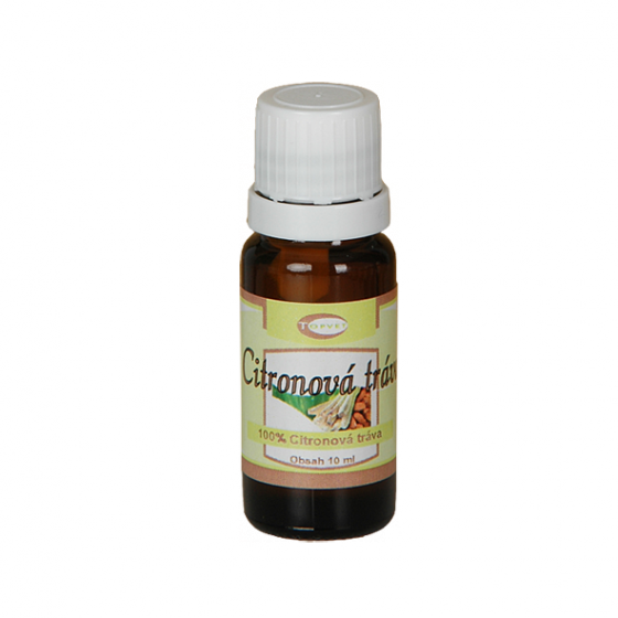 Topvet - Citronová tráva 100% silice 10ml schopnost koncentrace, napomáhá snížit horečku, tlumí bolest svalů, kloubů