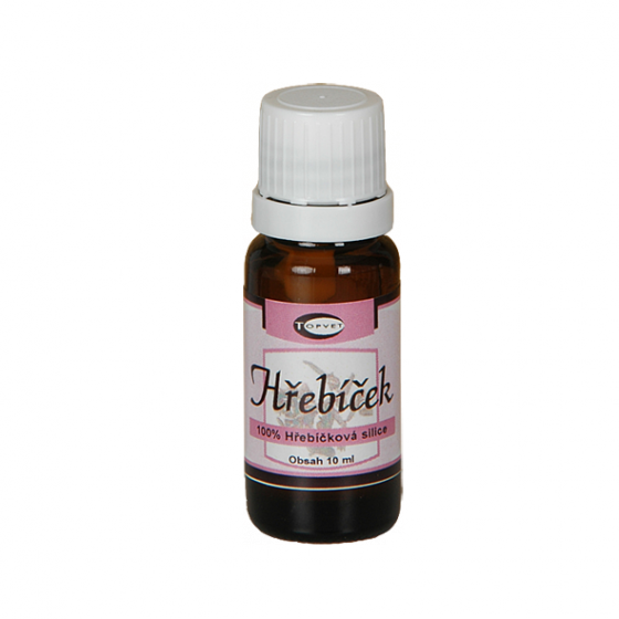 Topvet - Hřebíček 100% silice 10ml v dutině ústní tlumí bolesti zubů, působí proti bakteriím na afty