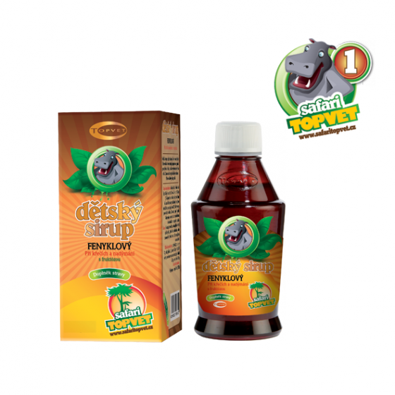 Topvet - Fenyklový dětský sirup 120g s fruktozou - pomáhá tlumit křečové bolesti v trávicím ústrojí, vhodný i pro diabetiky
